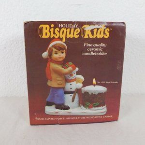 Snow Friends 1980 Holiday Bisque Kids 4913 Hand Painted Porecelain Sculpture